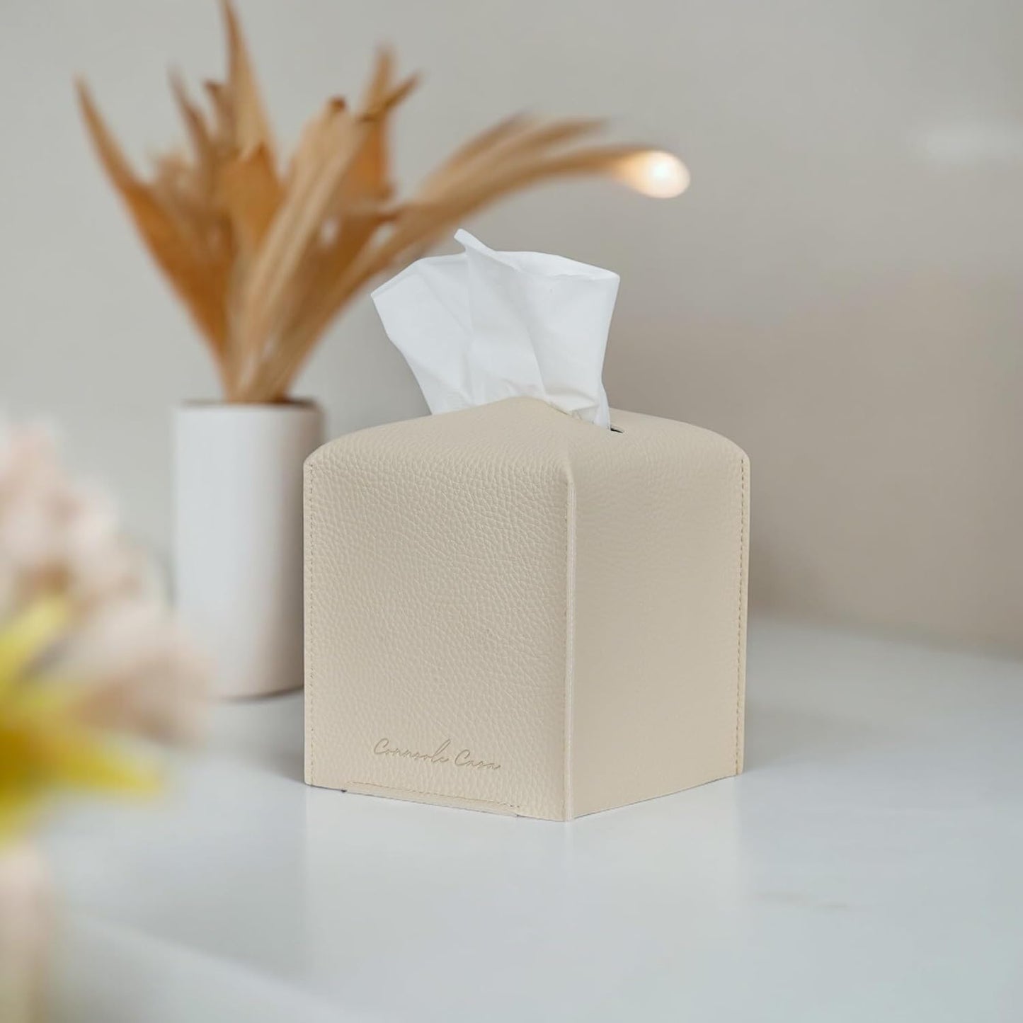 Premium PU Leather Tissue Box Holder - Elegant Hotel-Style Beige Tissue Box Cover (Beige) colour