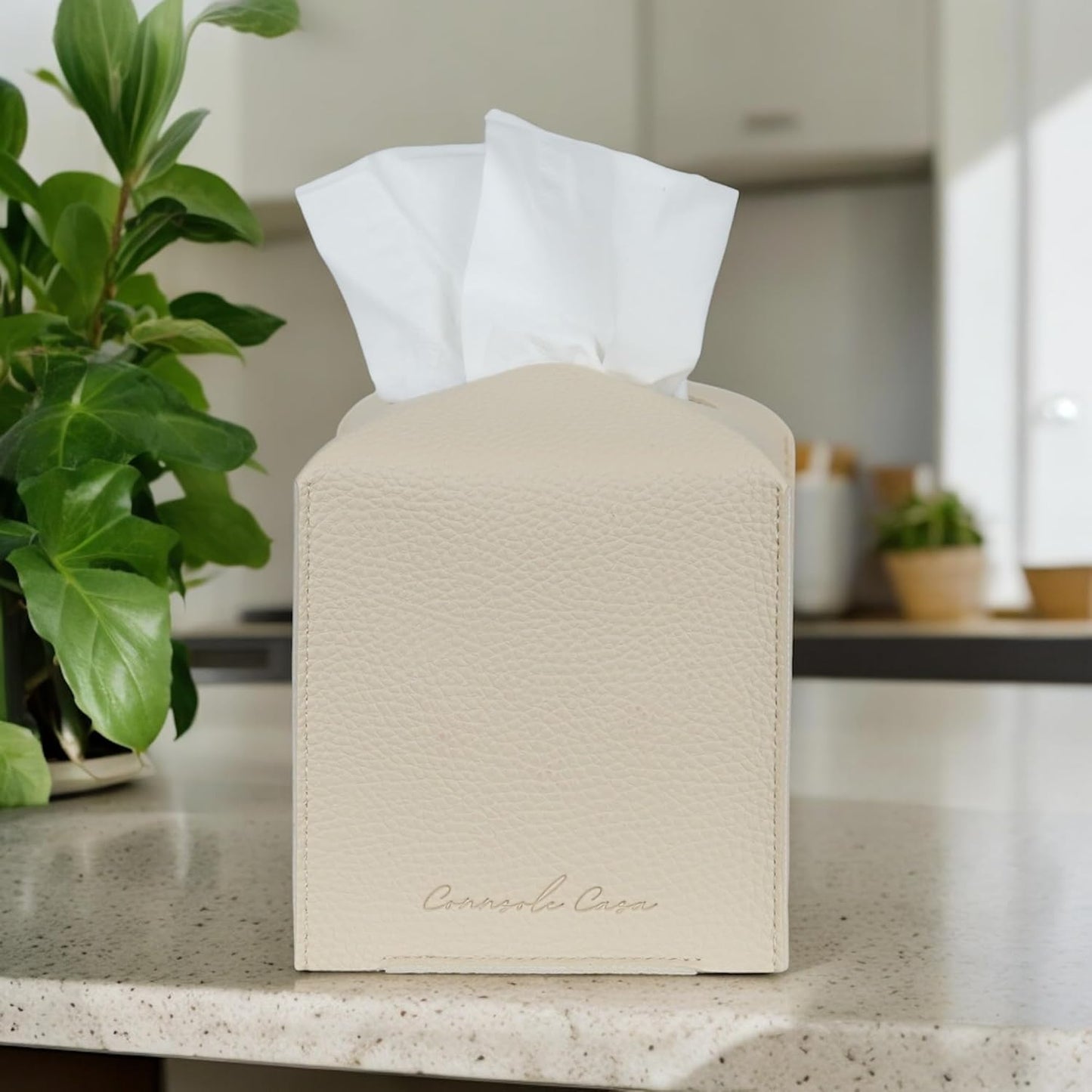 Premium PU Leather Tissue Box Holder - Elegant Hotel-Style Beige Tissue Box Cover (Beige) colour