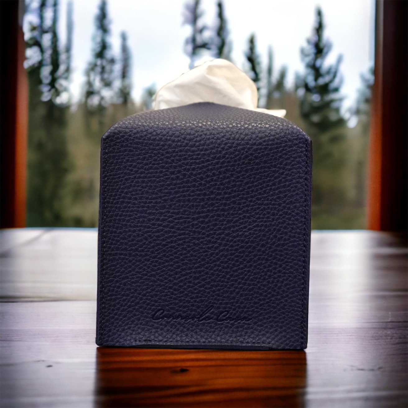 Premium PU Leather Tissue Box Holder Natural & Classic Look (Blue)