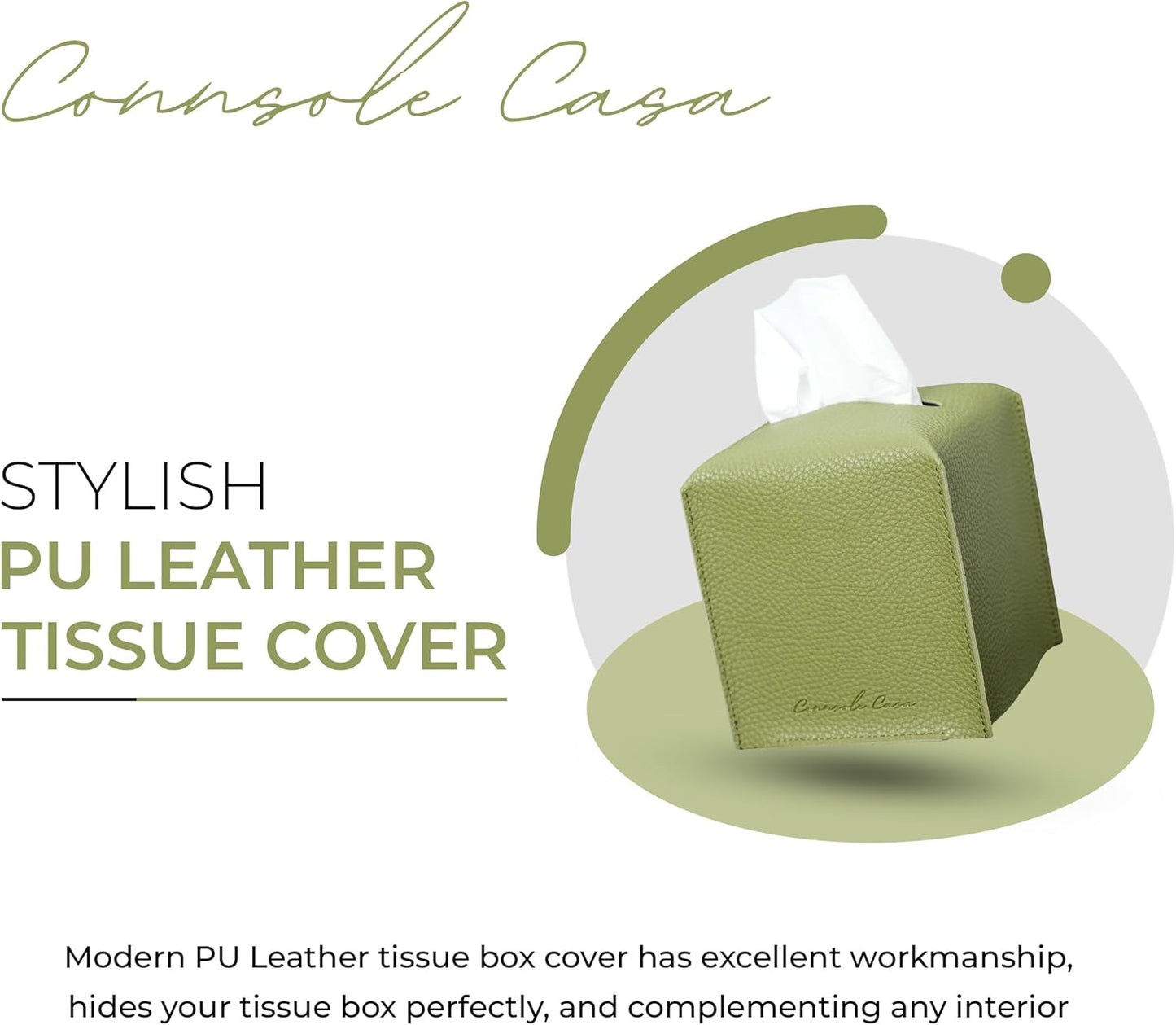 Premium PU Leather Tissue Box Holder Natural & Refreshing Look (Green)