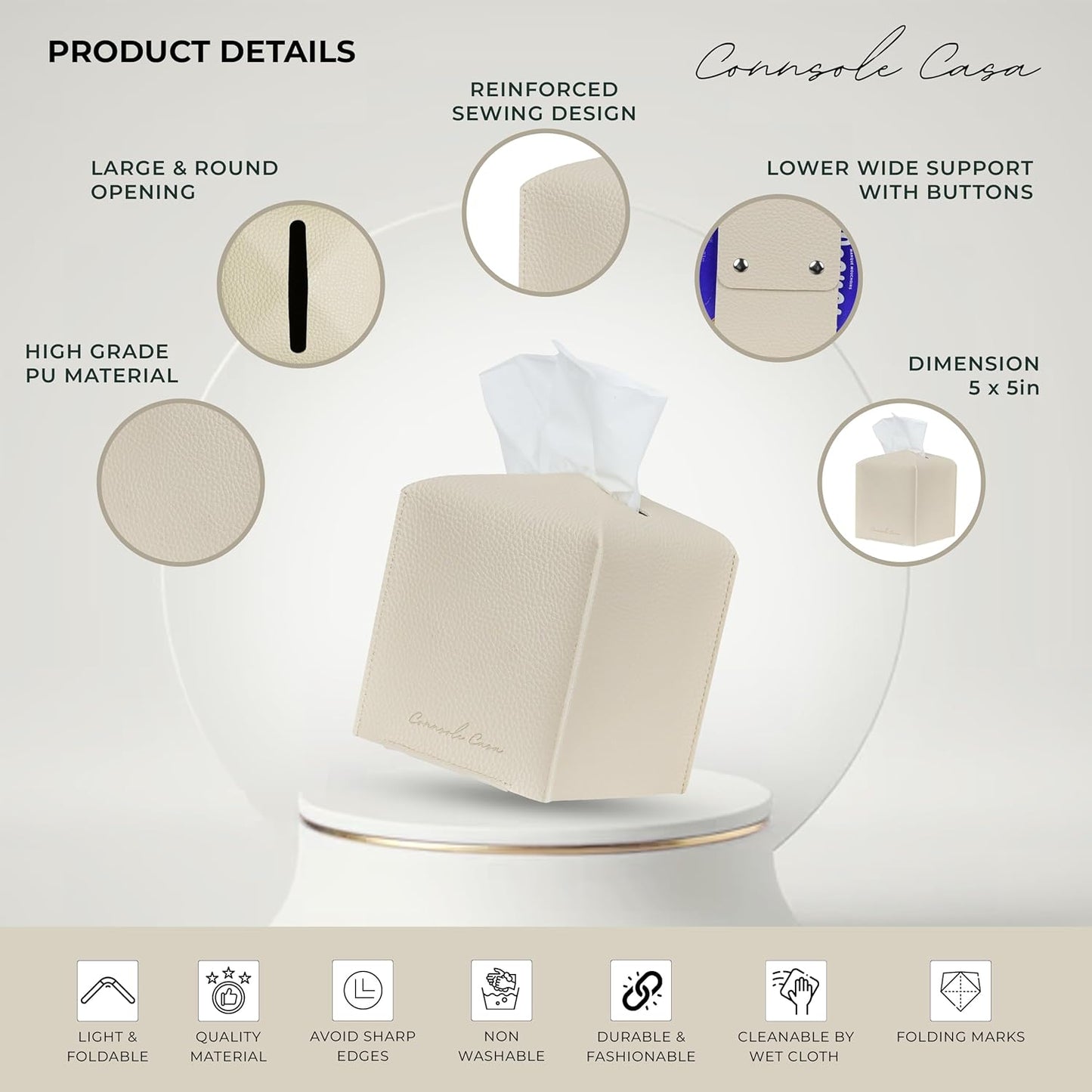 Premium PU Leather Tissue Box Holder - Elegant Hotel-Style Beige Tissue Box Cover (Beige) colour