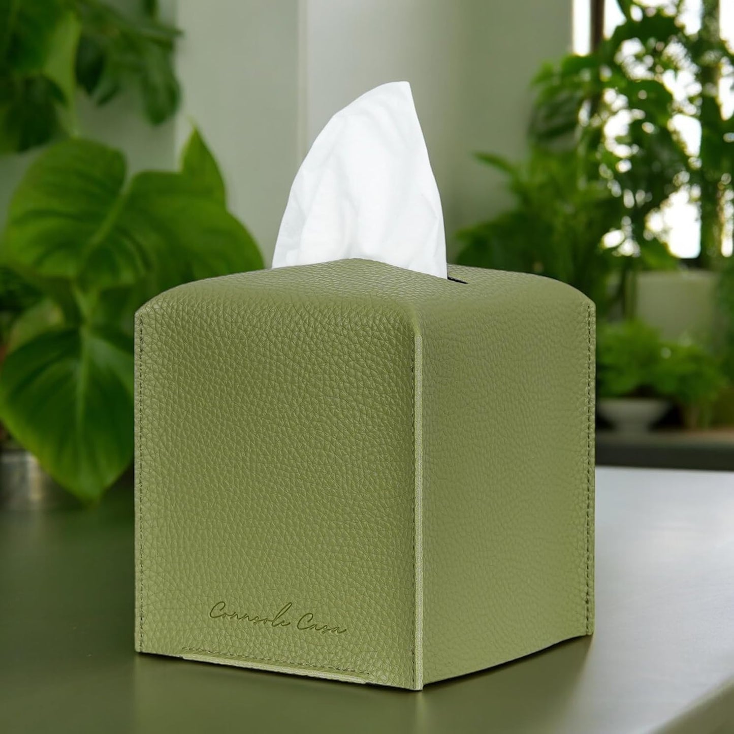 Premium PU Leather Tissue Box Holder Natural & Refreshing Look (Green)