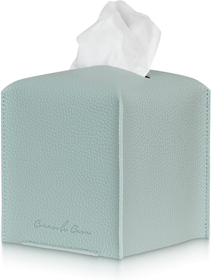 Premium PU Leather Tissue Box Holder Natural & Classic Look (Teal)