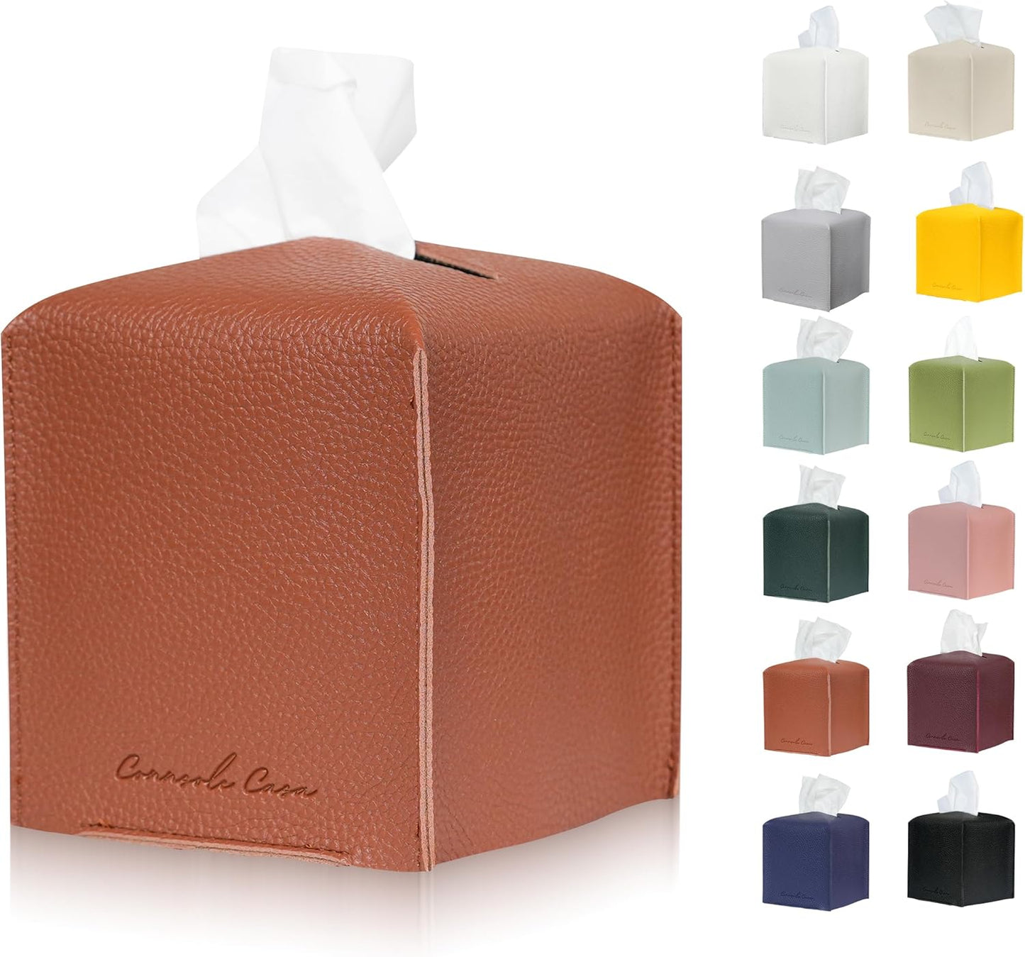 Premium PU Leather Tissue Box Holder Natural & Classic Look (Camel)