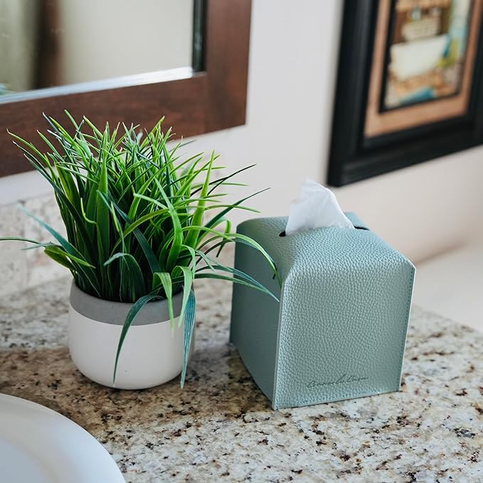 Premium PU Leather Tissue Box Holder Natural & Classic Look (Teal)