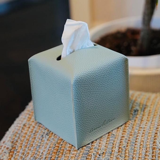 Premium PU Leather Tissue Box Holder Natural & Classic Look (Teal)