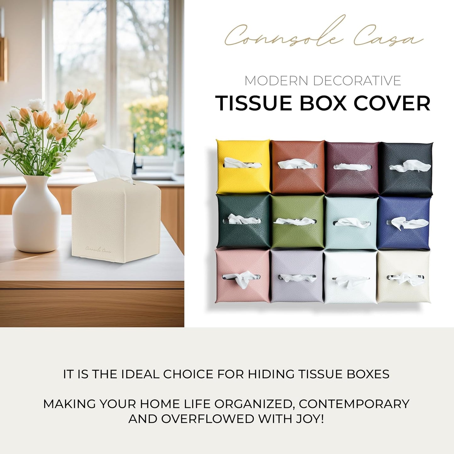 Premium PU Leather Tissue Box Holder - Elegant Hotel-Style Beige Tissue Box Cover (Beige) colour