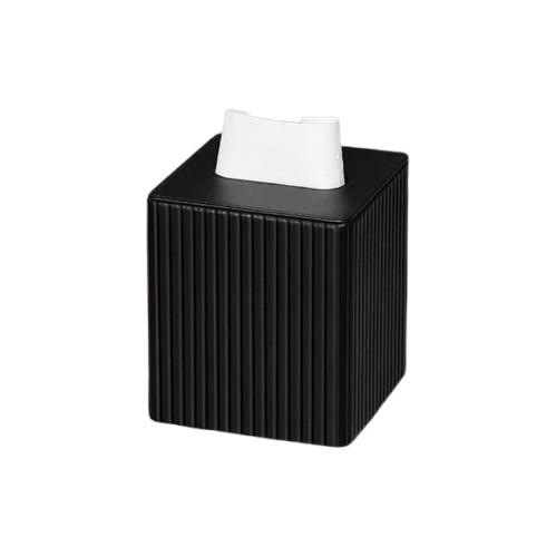TISSUE BOX SQUARE- Premium Modern Ribbed Design Tissue Box Cover Pu Leather Tissue Box, Magnetic Closure Decorative Tissue Box Napkin Holder Grey