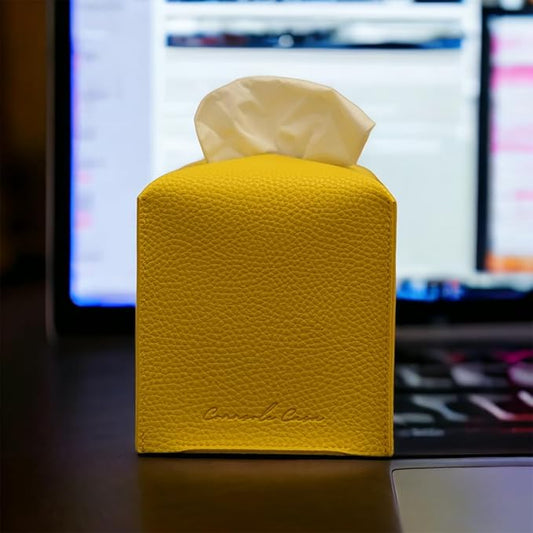 Premium PU Leather Tissue Box Holder  Natural & Classic Look (Yellow)