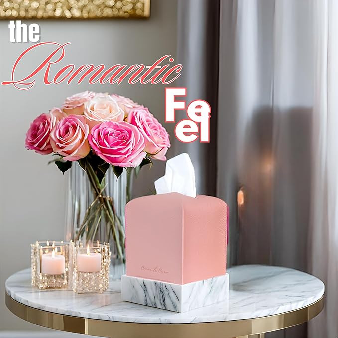 Premium PU Leather Tissue Box Holder Romantic and Cute Look (Pink)