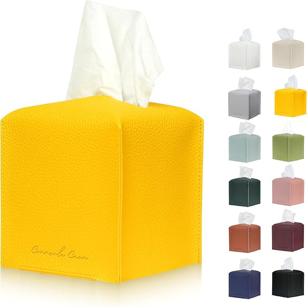 Premium PU Leather Tissue Box Holder  Natural & Classic Look (Yellow)