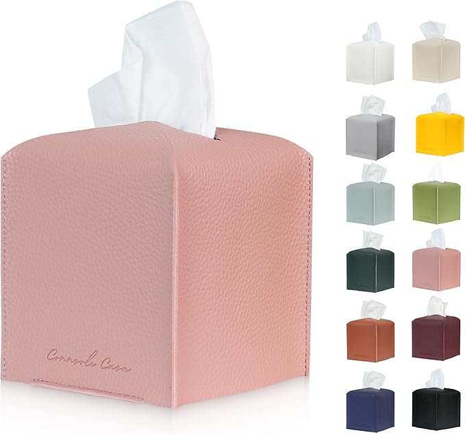 Premium PU Leather Tissue Box Holder Romantic and Cute Look (Pink)