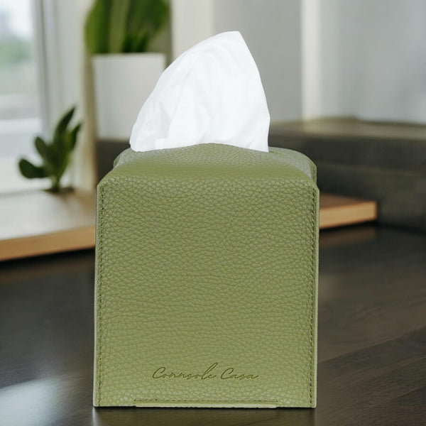 Premium PU Leather Tissue Box Holder  Natural & Refreshing Look (Green)