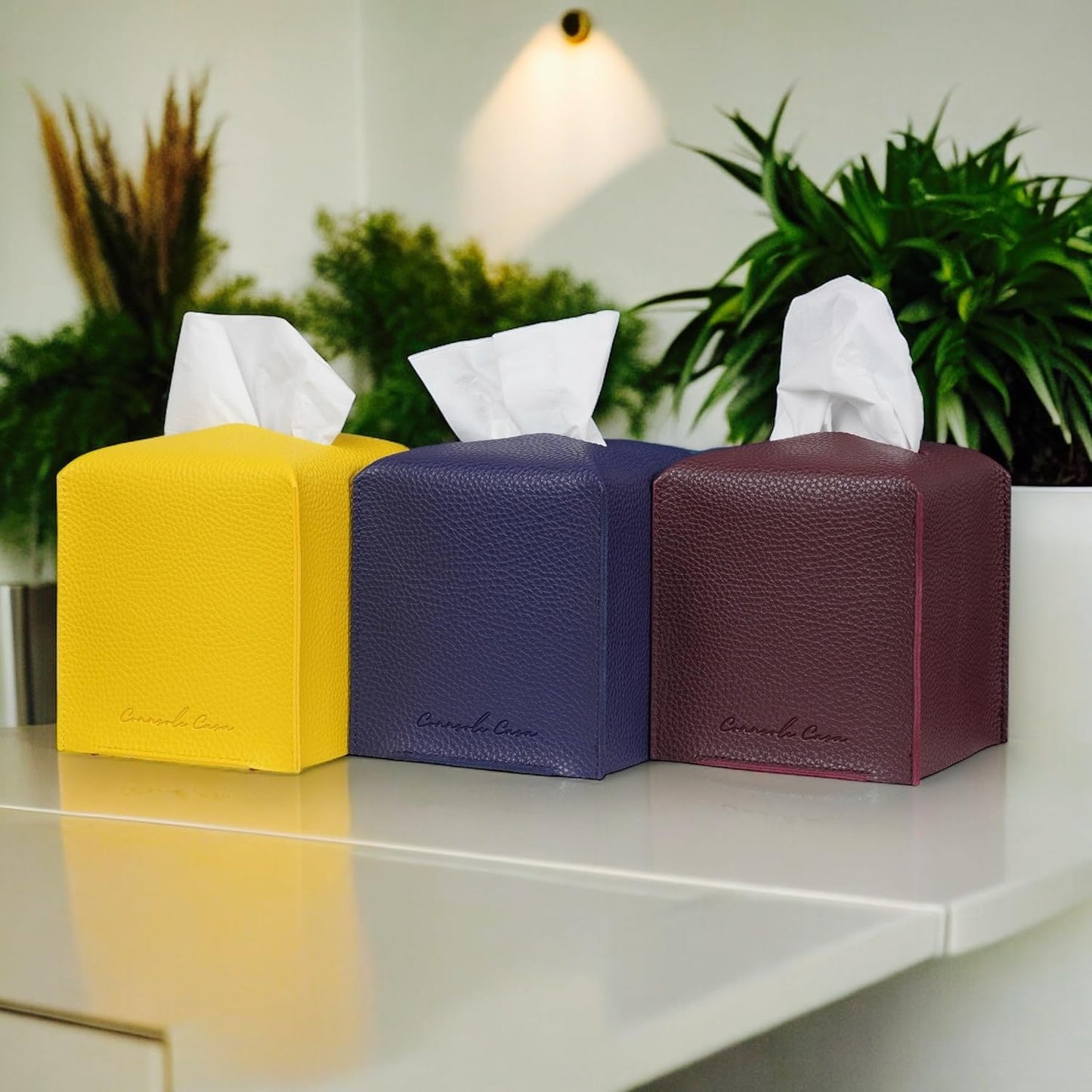 Premium PU Leather Tissue Box Holder Natural & Classic Look (Blue)