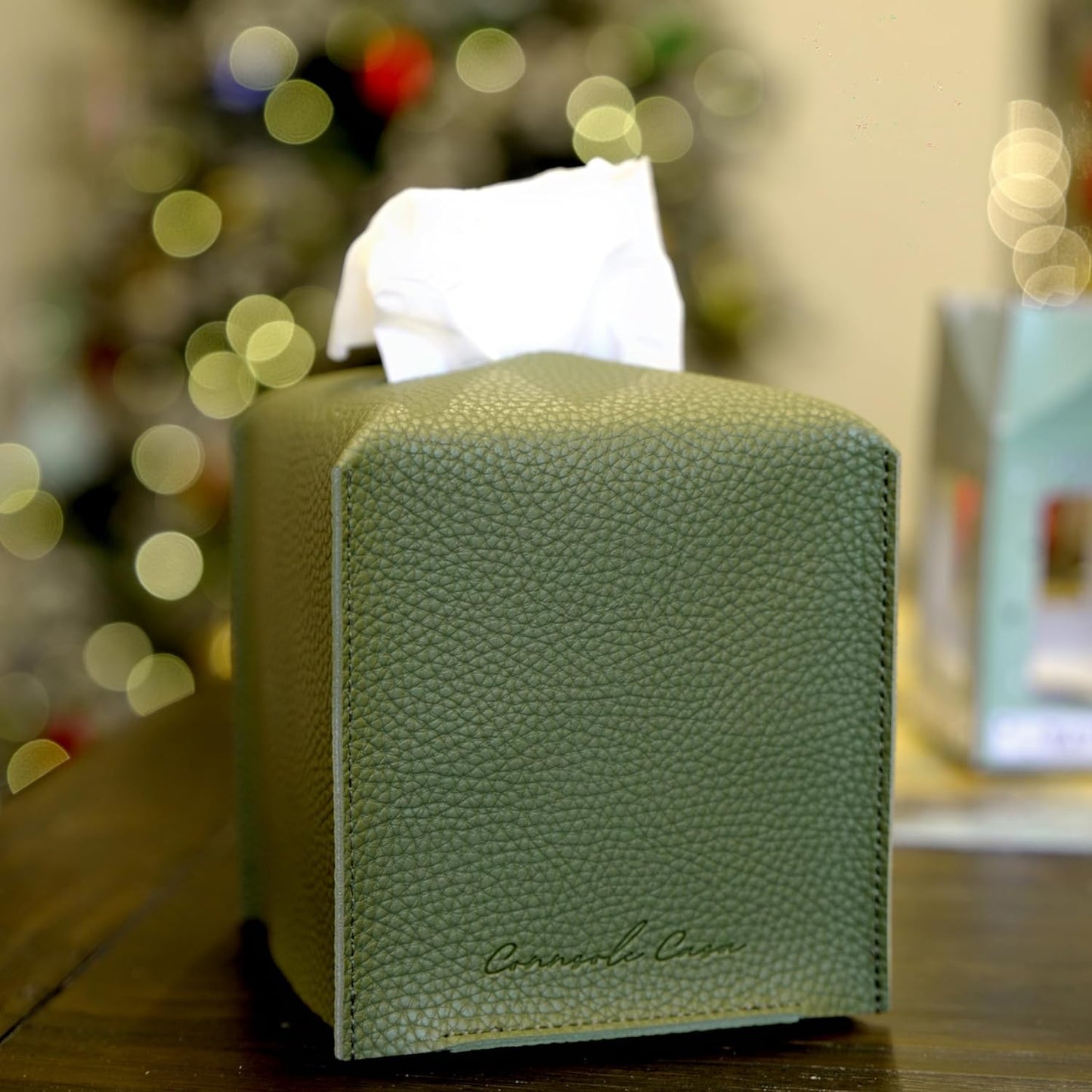 Premium PU Leather Tissue Box Holder  Natural & Refreshing Look (Green)