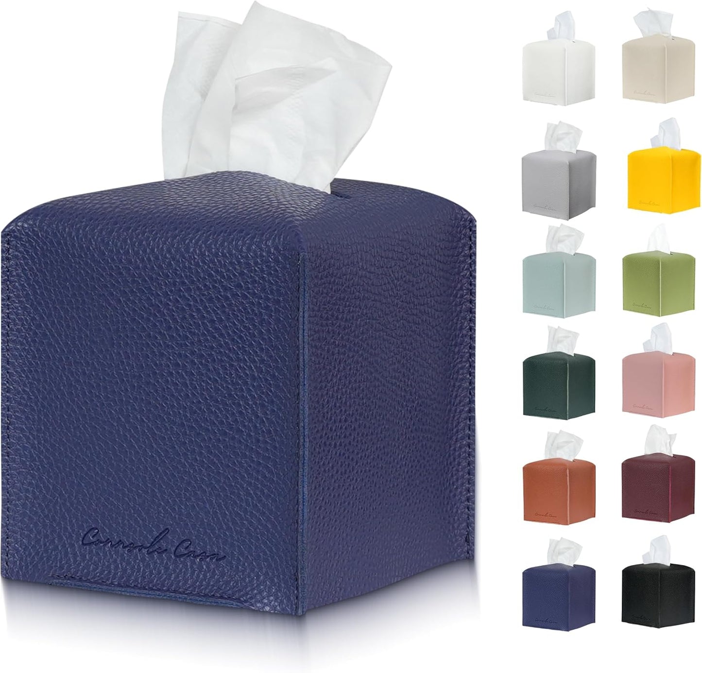 Premium PU Leather Tissue Box Holder Natural & Classic Look (Blue)