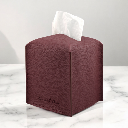 Premium PU Leather Tissue Box Holder  Natural & Classic Look (Wine Red)