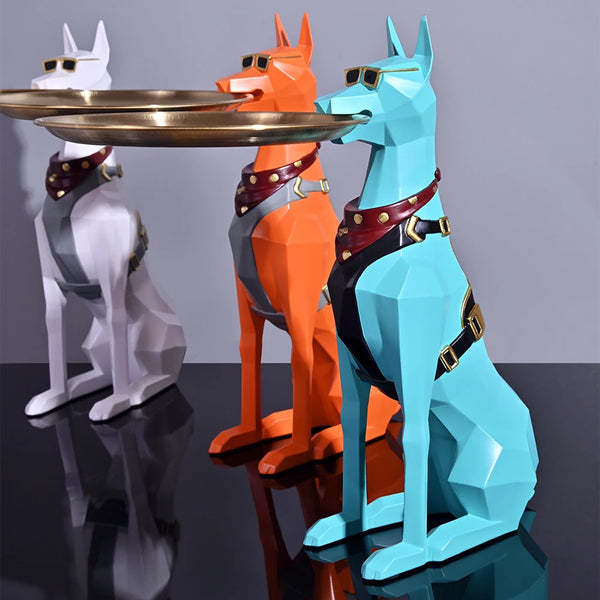 Resin Art Dog Statue Butler with Tray for Keys