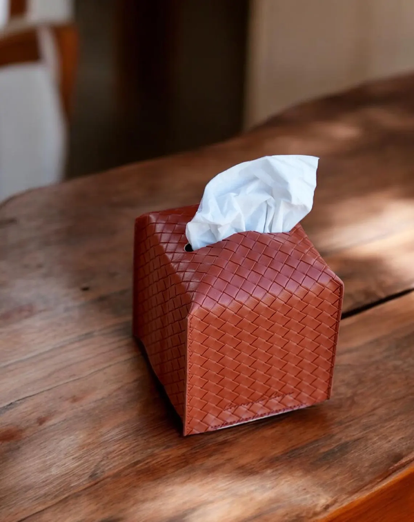 Premium Woven Pu Leather  Puffs Tissue Box Cover