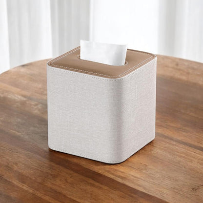 Premium Linen-Leather Tissue Box Cover