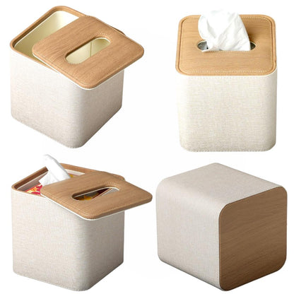 Premium Linen-Leather Tissue Box Cover
