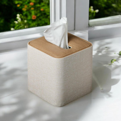 Premium Linen-Leather Tissue Box Cover