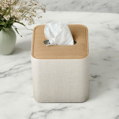 Premium Linen-Leather Tissue Box Cover