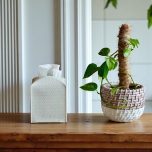 Woven Textured Leather Tissue Box Cover