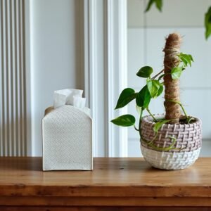Woven Textured Leather Tissue Box Cover