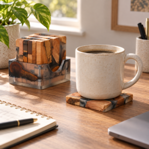 Eastern Cedar Aromatic Wood & Resin Coaster Set – Square