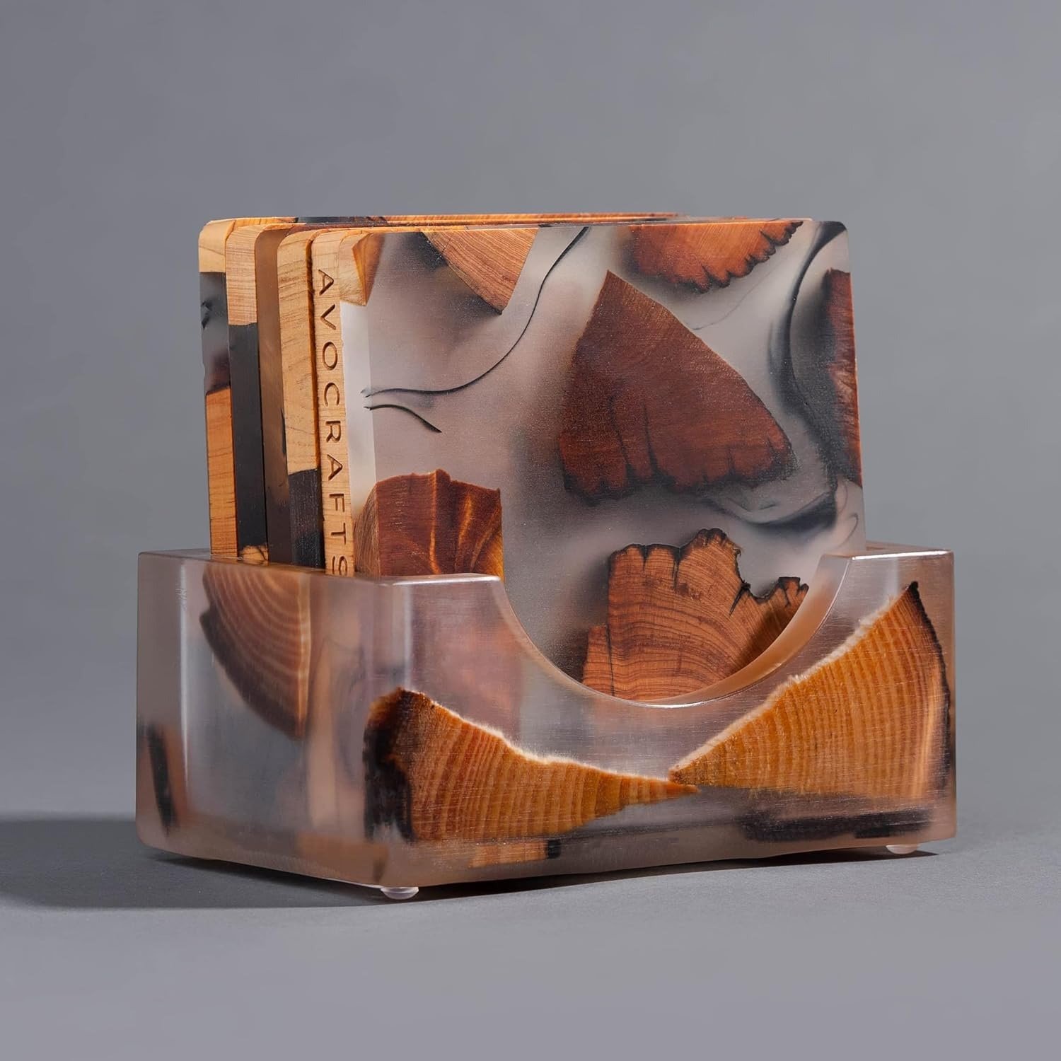 Eastern Cedar Aromatic Wood & Resin Coaster Set – 6 Handmade Coasters with Matching Base - Image 2