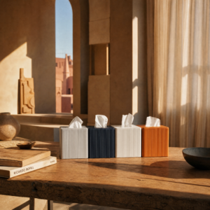Generated with Kive.ai – Modern PU Leather Tissue Box – Ribbed Square Design with Magnetic Closure (3)