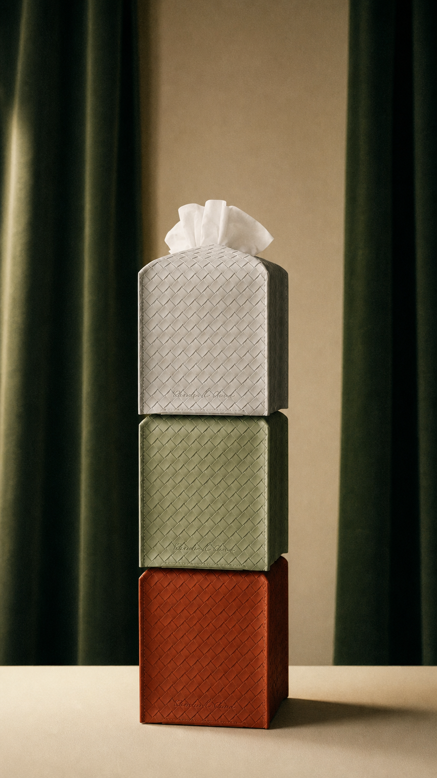 Woven Textured PU Leather Tissue Box Cover – Sleek Square Design - Image 5