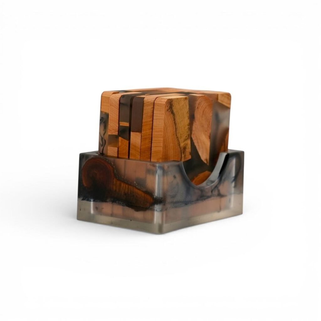 Eastern cedar and resin coaster set