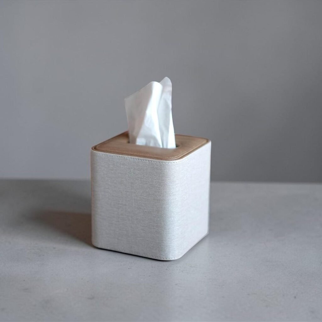 Linen texture leather tissue box cover