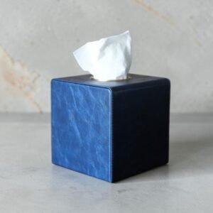 Square PU Leather Tissue Box Cover with Gold-Tone Trim and Magnetic Closure